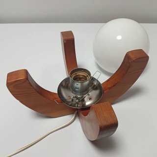LAMPARA MADERA Y OPALINA 70S