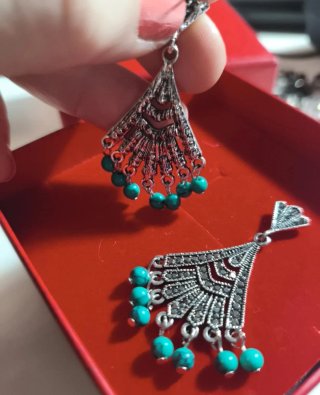 Pendientes estilo antiguo plata y turquesa