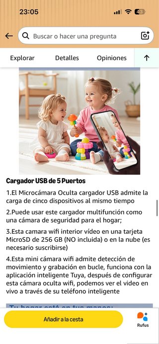 Cargador USB Cámara Espía