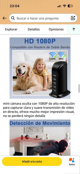 Cargador USB Cámara Espía
