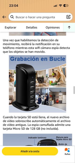 Cargador USB Cámara Espía