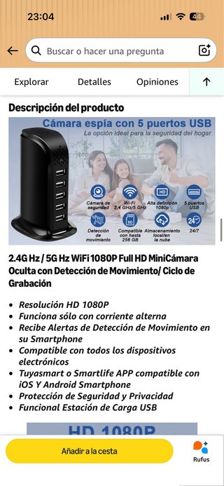 Cargador USB Cámara Espía