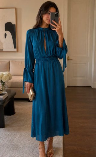 Vestido Zara azul petróleo manga larga