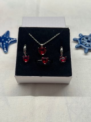 Set gioielli argento 925 cuore zircone rosso