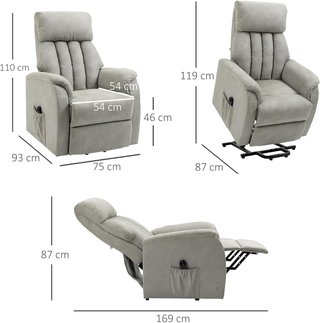 Poltrona Lift Reclinabile 150° Max Con Telecomando E Poggiapiedi, 75X93X110 Cm, Grigio