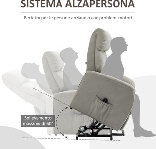 Poltrona Lift Reclinabile 150° Max Con Telecomando E Poggiapiedi, 75X93X110 Cm, Grigio