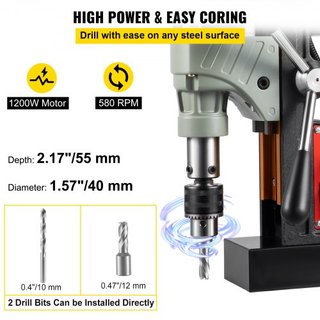 Taladro Magnético, 1200W Diámetro de Perforación de 4 cm, 2922lbf/13000N Taladro Magnético Eléctrico Portátil con Velocidad Variable, Máquina de Perforación de 580 RPM para Cualquier Superficie y ...