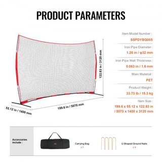 Red de Respaldo Barricada, 16x10 pies Red de Barrera para Deportes de Pelota, Equipo de Práctica Portátil con Bolsa de Transporte, Pantalla de Protección para Entrenamiento de Béisbol, Softbol, La...