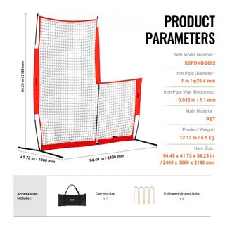 Pantalla L para Bateo, Pantalla de Seguridad de Béisbol y Softbol de 7x7 pies, Pantalla de Bateo Portátil con Bolsa de Transporte y Estacas para el Suelo, Red de Lanzamiento de Béisbol para Protec...