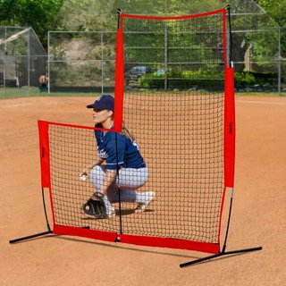 Pantalla L para Bateo, Pantalla de Seguridad de Béisbol y Softbol de 7x7 pies, Pantalla de Bateo Portátil con Bolsa de Transporte y Estacas para el Suelo, Red de Lanzamiento de Béisbol para Protec...
