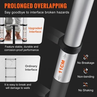 Escalera Telescópica, Escalera de Extensión Colapsable de Aluminio de 320 cm con Retracción de Un Botón, Capacidad de 170.1 kg con Pies Antideslizantes, Escalera Compacta Multiusos Portátil para H...