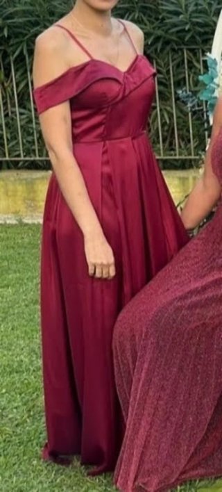 Vestido largo granate, talla S (XS)