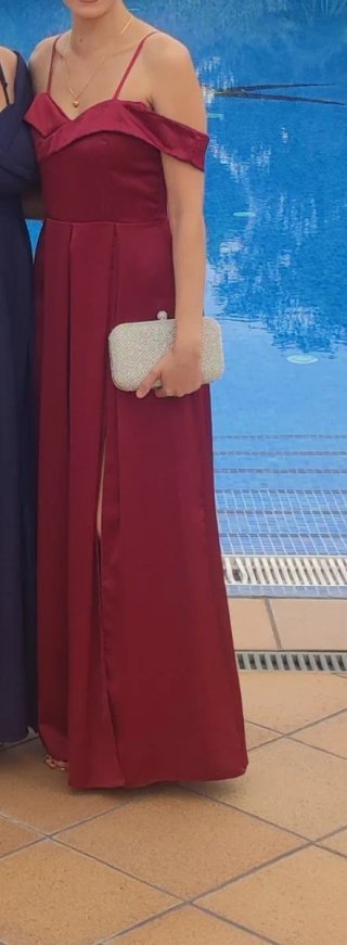 Vestido largo granate, talla S (XS)