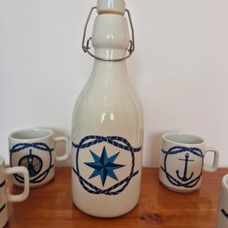 Conjunto Náutico Cerámica: Botella y 6 Tazas