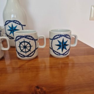 Conjunto Náutico Cerámica: Botella y 6 Tazas
