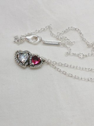 Collana Pandora Doppi Cuori S925 Argento e Rosso