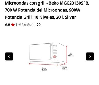 Microondas Beko MGC20130SFB Plata