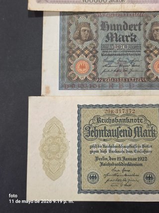 3 Billetes Reichsbanknote Alemanes centenarios