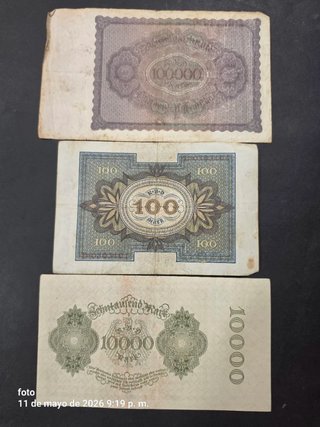 3 Billetes Reichsbanknote Alemanes centenarios