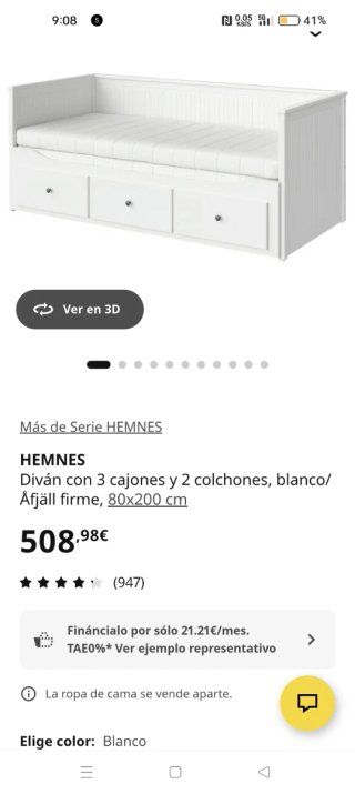 Diván HEMNES Ikea 3 cajones + 2 colchones