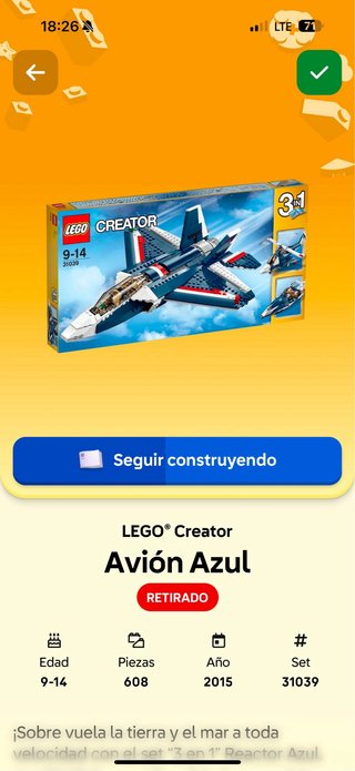 LEGO Creator Avión Azul 31039 3 en 1