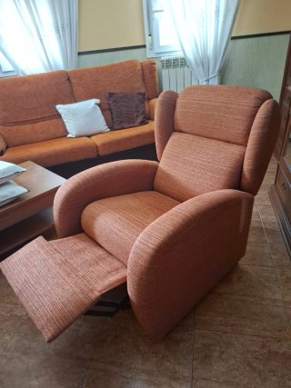 Sofá de 3 plazas tela naranja y dos sillones