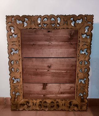Antiguo Espejo Biselado Siglo XIX Madera Tallada