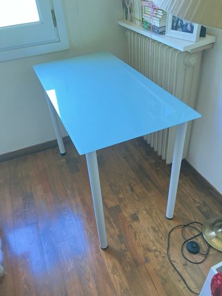 Tavolo da scrivania in vetro temperato con gambe metalliche
