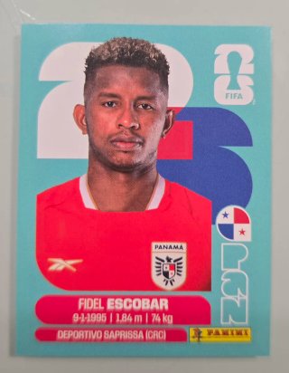 Cromo panini Fidel Escobar PAN FIFA 2026. Adhesivo