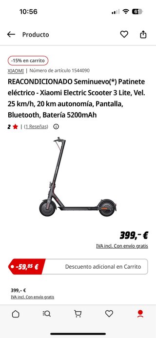 Patinete Eléctrico Xiaomi Scooter 3 Lite