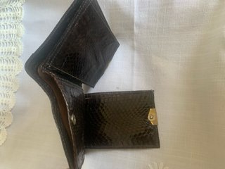 Billetera Piel Serpiente Negra/Marrón Auténtica