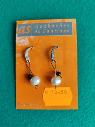 Pendientes Azabaches de Santiago Plata