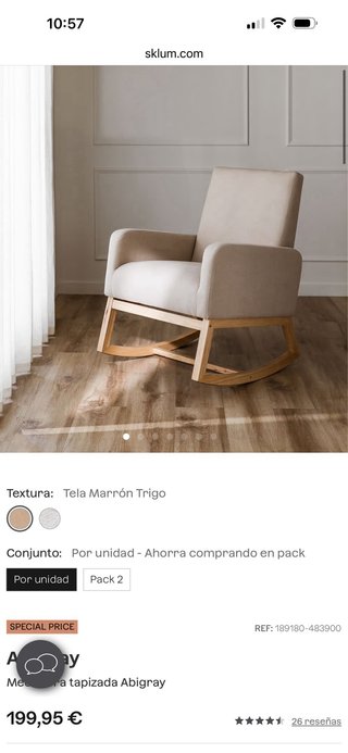 Mecedora NUEVA Sklum Beige Tela y Madera.