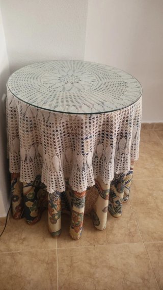 Mesa camilla 60 cm cristal y tela