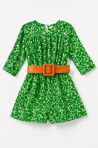 Mono floral verde con cinturón naranja T. XS