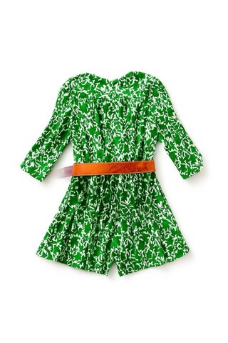 Mono floral verde con cinturón naranja T. XS