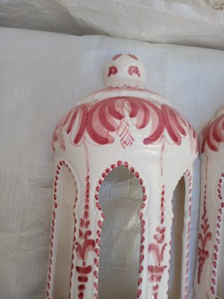 Pareja Apliques Cerámica Rojo Blanco