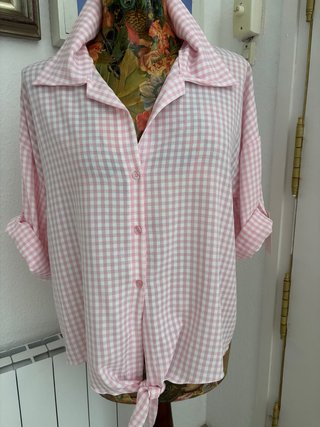 Camisa cuadros rosa y blanca mujer