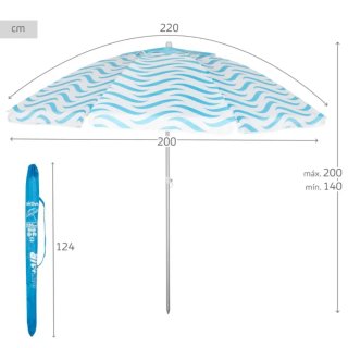 Sombrilla playa antiviento Ø220cm Aktive olas azul