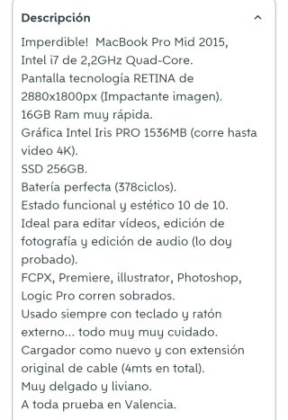 MacBook Pro 15,4 i7 16GB RAM para piezas