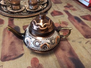 Juego de té cobre y cristal