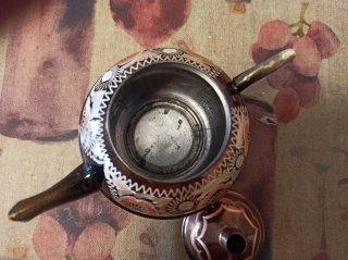 Juego de té cobre y cristal