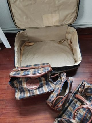 Maleta Vintage Cuadros Marrón y Azul