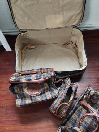 Maleta Vintage Cuadros Marrón y Azul
