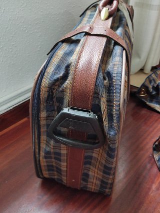 Maleta Vintage Cuadros Marrón y Azul