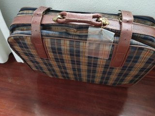 Maleta Vintage Cuadros Marrón y Azul