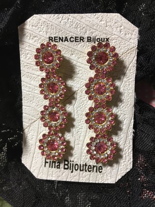 Pendientes fiesta piedras color rosa