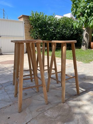 4 tamburets de fusta de pi