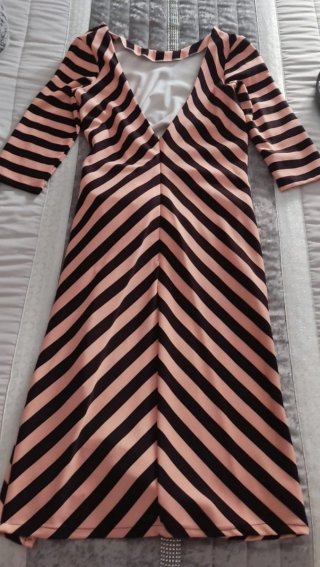Traje de fiesta de licra derayas rosa y negro Tall