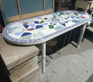 Mesa mosaico terraza cerámica metal